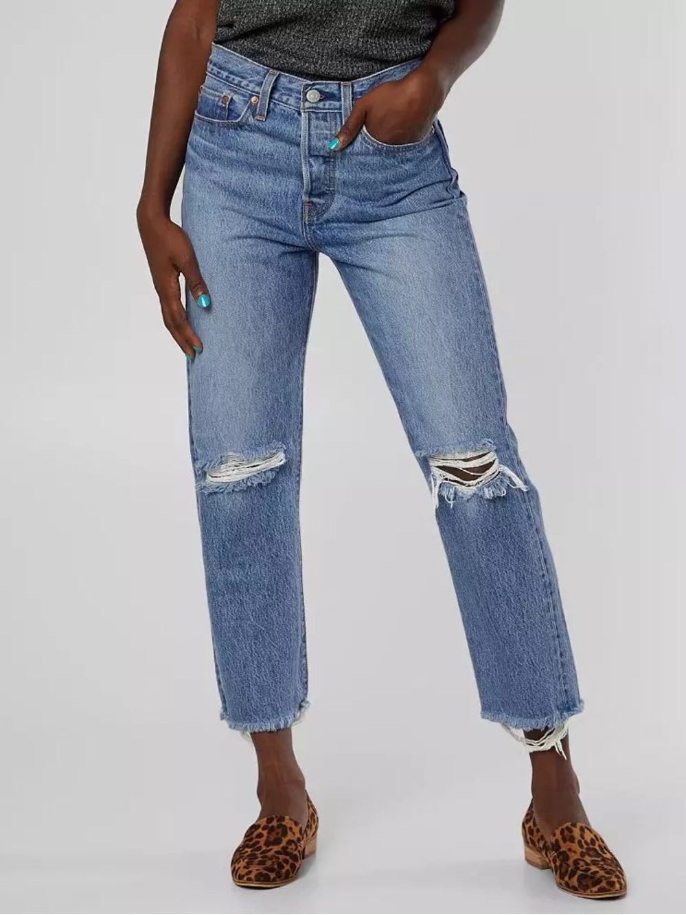 Levi’s Wedgie Straight High-Waist Distressed Jeans - Blue
